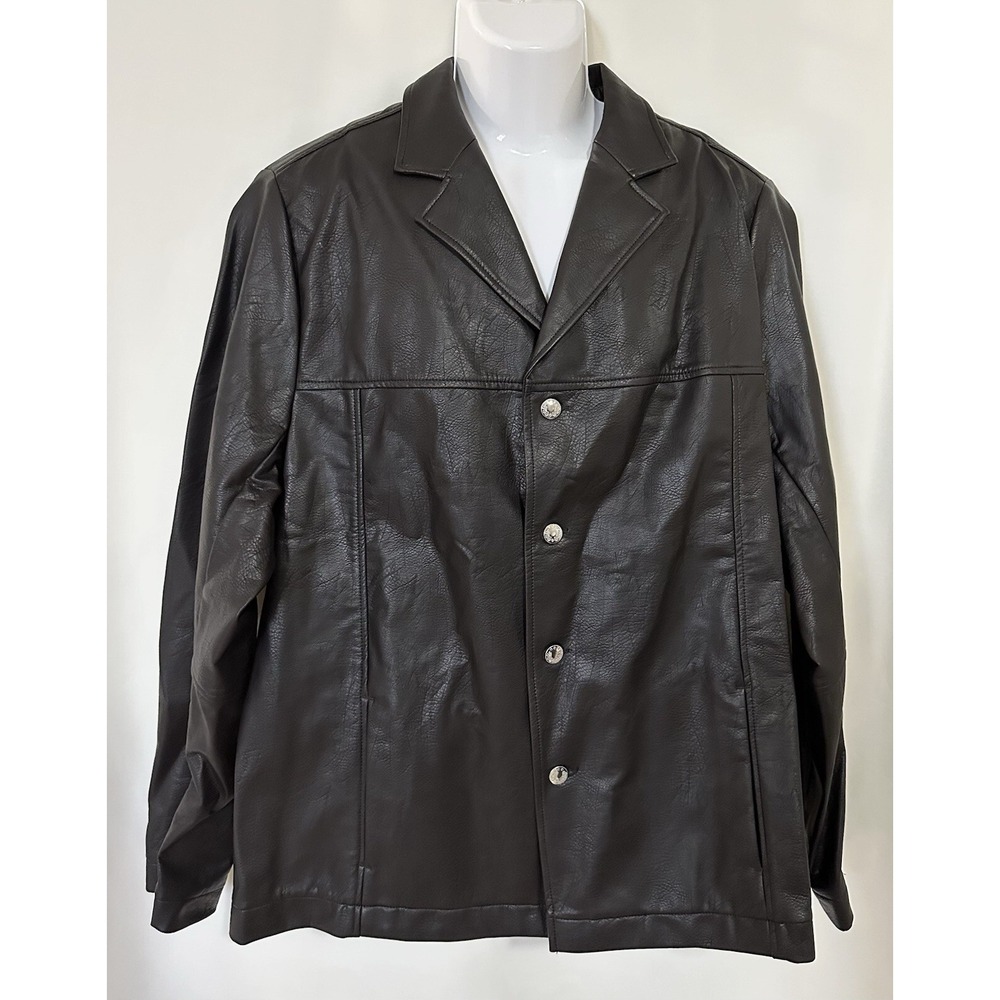 SEFR Mens Jacket Mens XXL Francis Coffee Brown Button Plackets Faux Leather $485